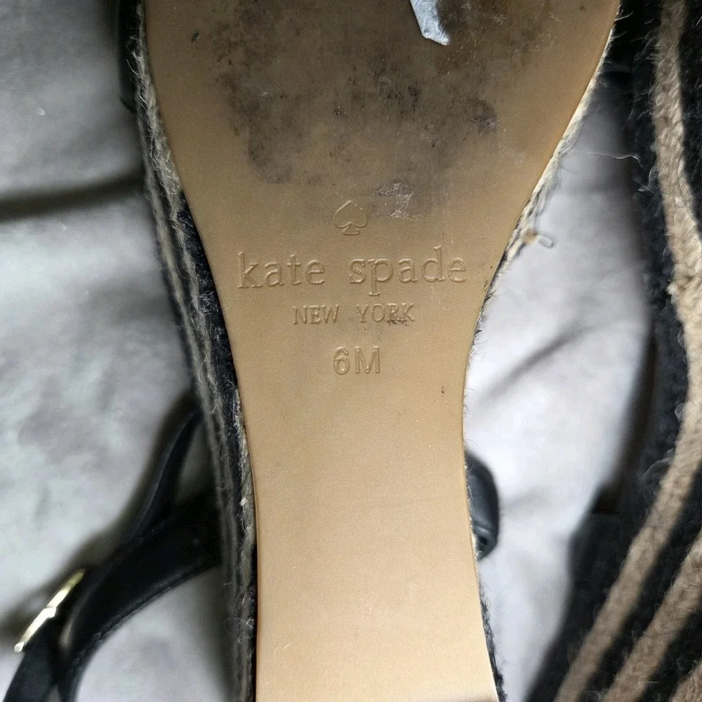 Kate Spade New York Jill Rosette Black Cream Espadrille Platform Wedge Sandals 6